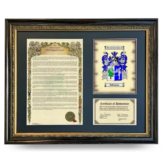 Bokmann Framed Surname History and Coat of Arms- Heirloom