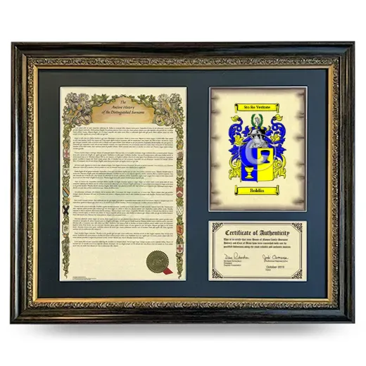 Boldin Framed Surname History and Coat of Arms- Heirloom