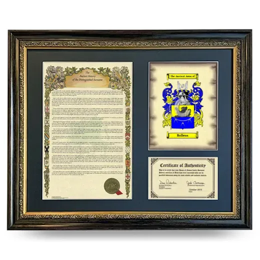 Bollens Framed Surname History and Coat of Arms- Heirloom