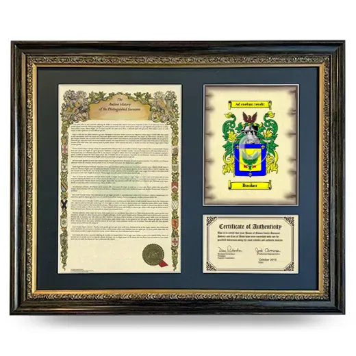 Booker Framed Surname History and Coat of Arms- Heirloom