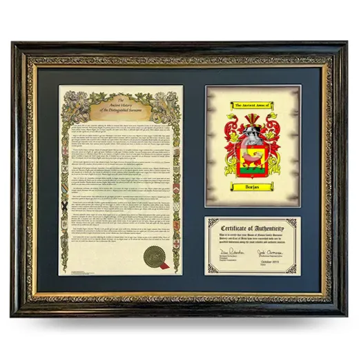 Borjas Framed Surname History and Coat of Arms- Heirloom