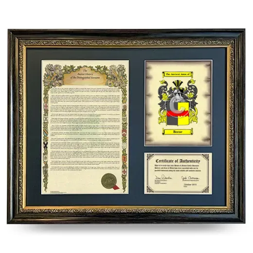 Borne Framed Surname History and Coat of Arms- Heirloom