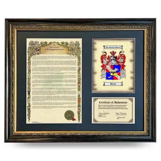 Borza Framed Surname History and Coat of Arms- Heirloom