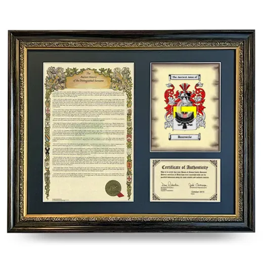 Bouverie Framed Surname History and Coat of Arms- Heirloom