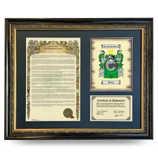 Bovey Framed Surname History and Coat of Arms- Heirloom