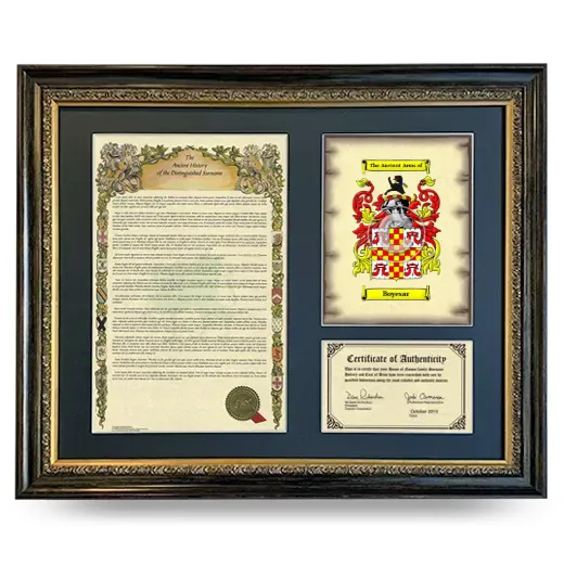 Boyesar Framed Surname History and Coat of Arms- Heirloom