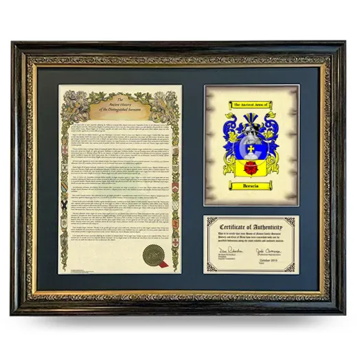 Brescia Framed Surname History and Coat of Arms- Heirloom