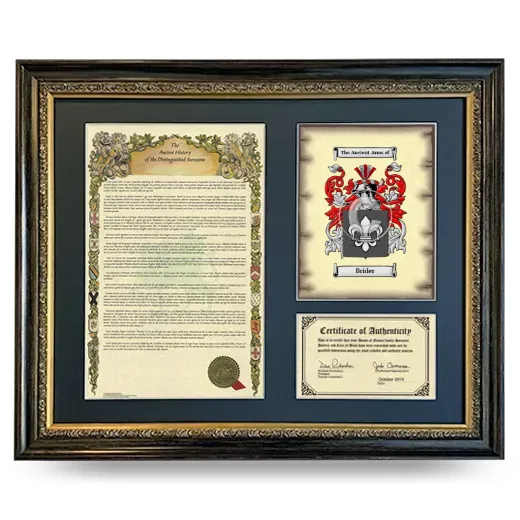 Brider Framed Surname History and Coat of Arms- Heirloom