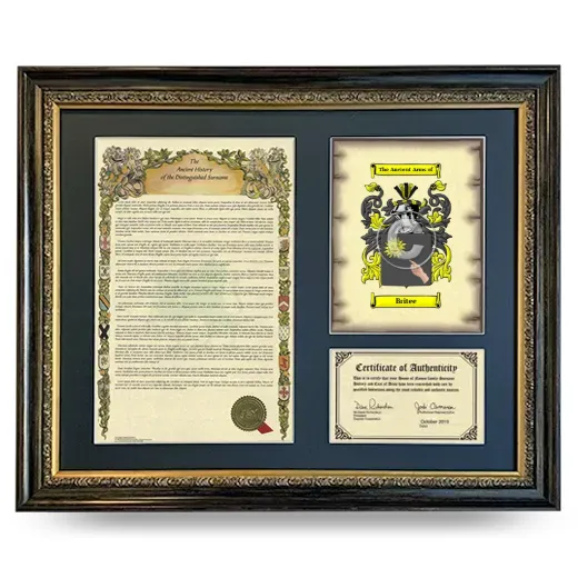 Britee Framed Surname History and Coat of Arms- Heirloom