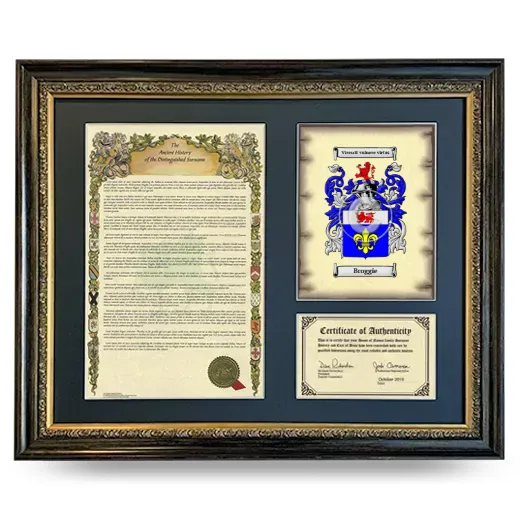 Broggie Framed Surname History and Coat of Arms- Heirloom