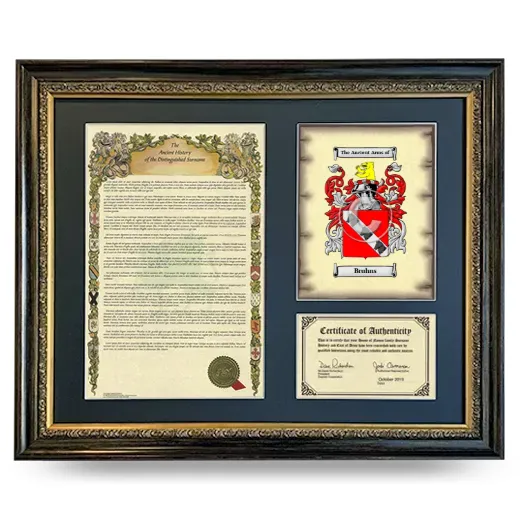 Bruhns Framed Surname History and Coat of Arms- Heirloom