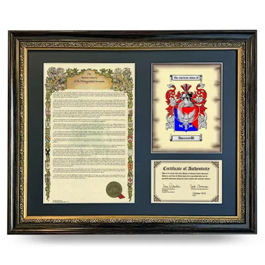 Buccarelli Framed Surname History and Coat of Arms- Heirloom