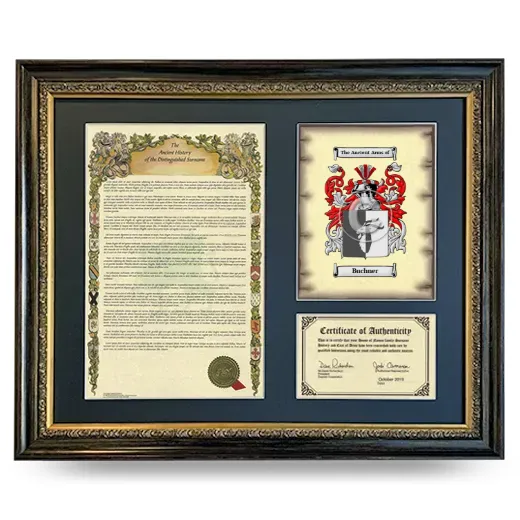 Buchner Framed Surname History and Coat of Arms- Heirloom