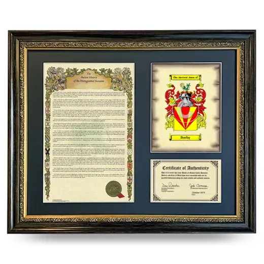 Buchy Framed Surname History and Coat of Arms- Heirloom