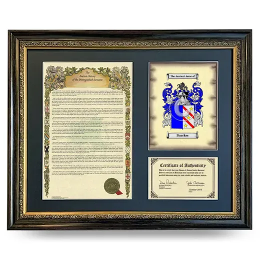 Burcker Framed Surname History and Coat of Arms- Heirloom