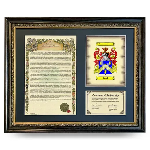 Burel Framed Surname History and Coat of Arms- Heirloom