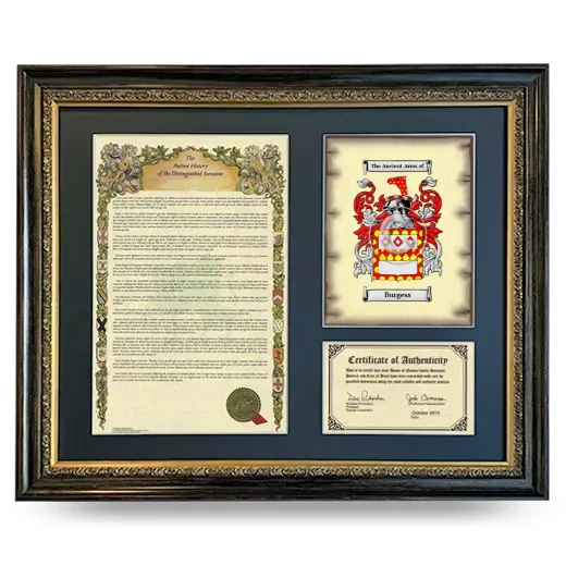 Burgess Framed Surname History and Coat of Arms- Heirloom