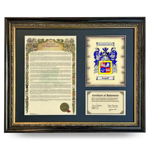 Burgoff Framed Surname History and Coat of Arms- Heirloom