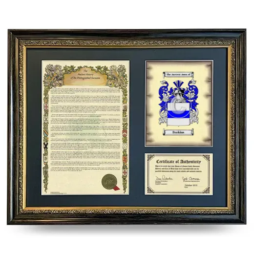 Burkins Framed Surname History and Coat of Arms- Heirloom