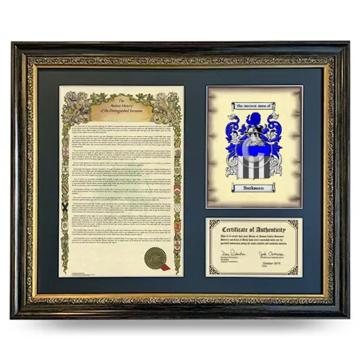 Burkman Framed Surname History and Coat of Arms- Heirloom
