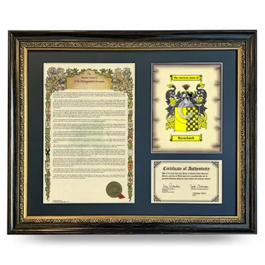 Burscheck Framed Surname History and Coat of Arms- Heirloom