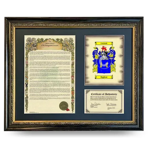 Byglent Framed Surname History and Coat of Arms- Heirloom