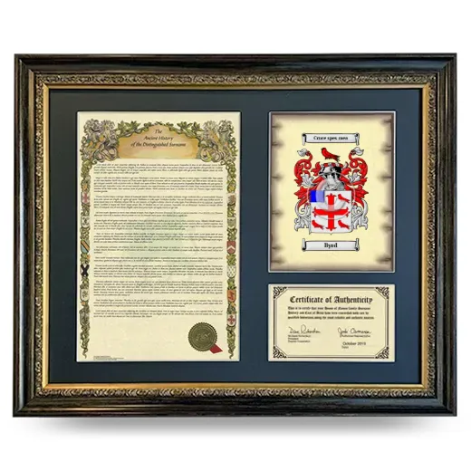 Byrd Framed Surname History and Coat of Arms- Heirloom