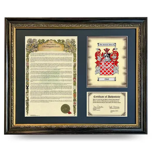 Côté Framed Surname History and Coat of Arms- Heirloom