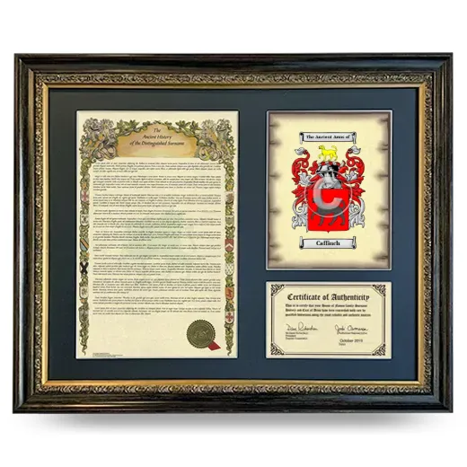 Caffinch Framed Surname History and Coat of Arms- Heirloom