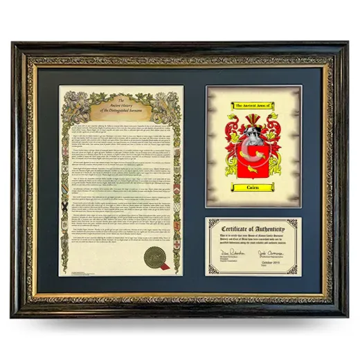 Cairn Framed Surname History and Coat of Arms- Heirloom