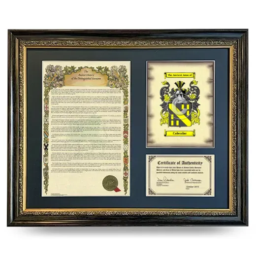 Calendar Framed Surname History and Coat of Arms- Heirloom