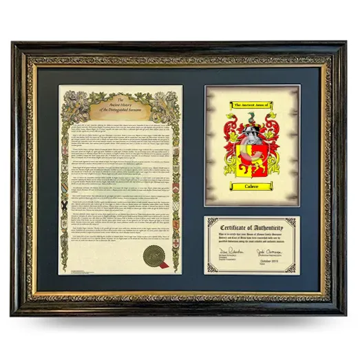 Calere Framed Surname History and Coat of Arms- Heirloom