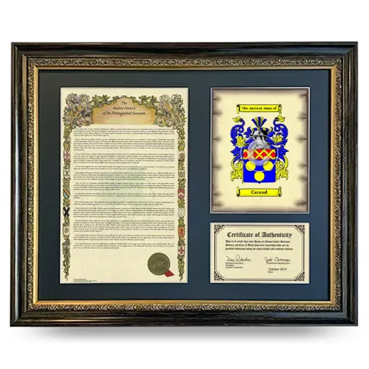 Caraud Framed Surname History and Coat of Arms- Heirloom