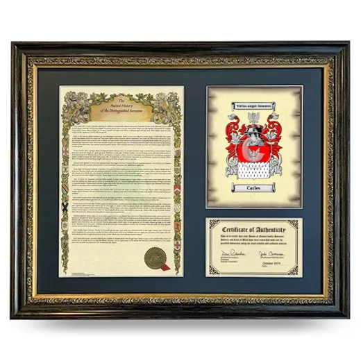Carles Framed Surname History and Coat of Arms- Heirloom