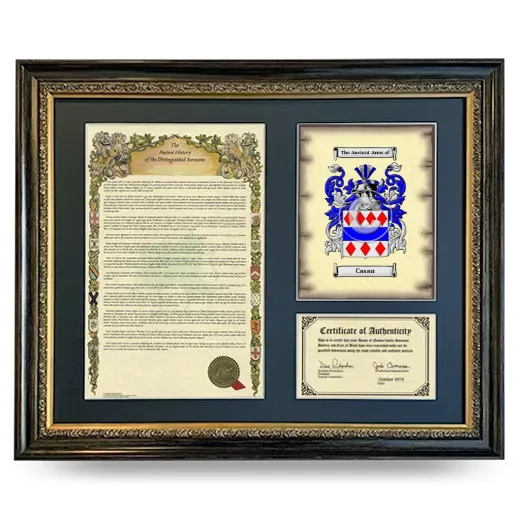 Casan Framed Surname History and Coat of Arms- Heirloom