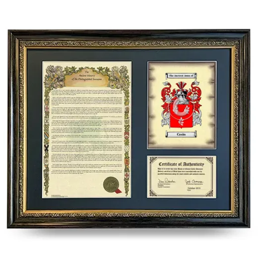 Casin Framed Surname History and Coat of Arms- Heirloom