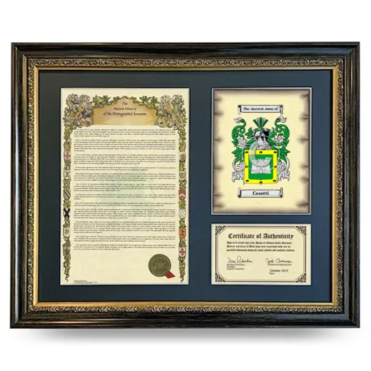 Casotti Framed Surname History and Coat of Arms- Heirloom