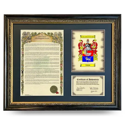 Catan Framed Surname History and Coat of Arms- Heirloom