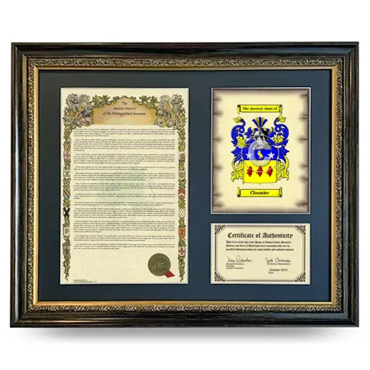 Chamier Framed Surname History and Coat of Arms- Heirloom
