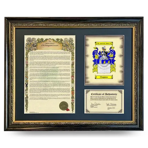 Chapone Framed Surname History and Coat of Arms- Heirloom