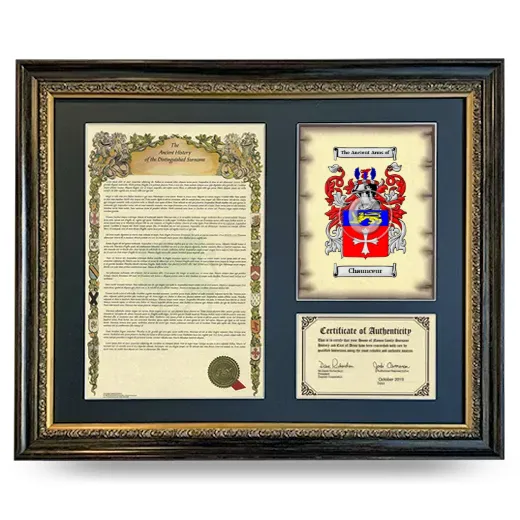 Chaunceur Framed Surname History and Coat of Arms- Heirloom