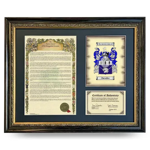Chevalier Framed Surname History and Coat of Arms- Heirloom