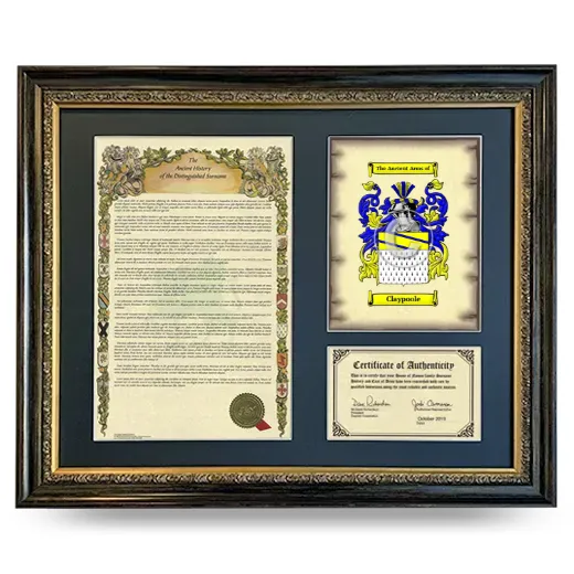 Claypoole Framed Surname History and Coat of Arms- Heirloom