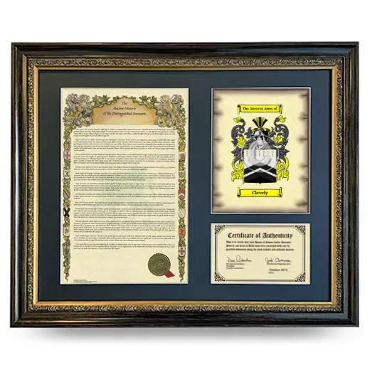 Clevely Framed Surname History and Coat of Arms- Heirloom