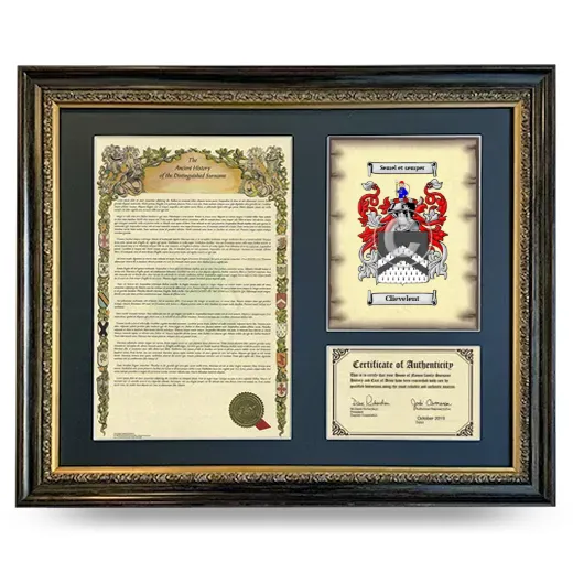 Clievelent Framed Surname History and Coat of Arms- Heirloom
