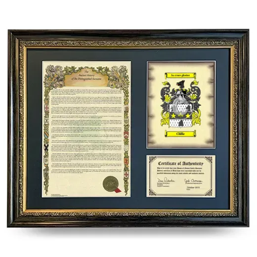 Cliffe Framed Surname History and Coat of Arms- Heirloom
