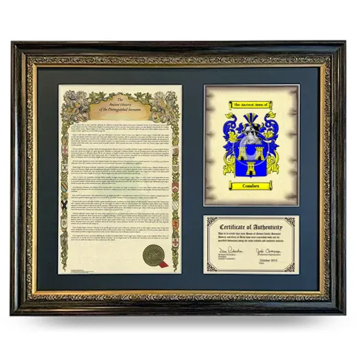 Combes Framed Surname History and Coat of Arms- Heirloom