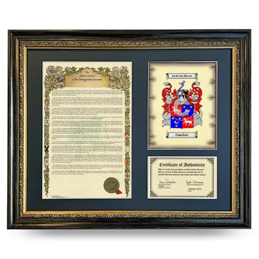 Comfort Framed Surname History and Coat of Arms- Heirloom