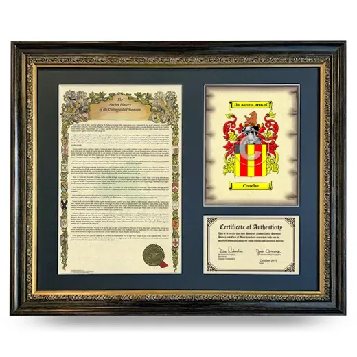 Couche Framed Surname History and Coat of Arms- Heirloom