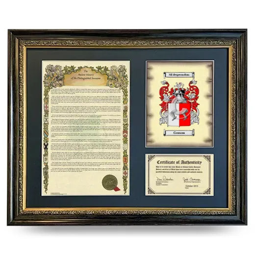 Coxson Framed Surname History and Coat of Arms- Heirloom